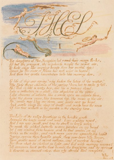 The Book of Thel, Plate 3, Thel , I , The daughters of Mne Seraphim . . . . by William Blake